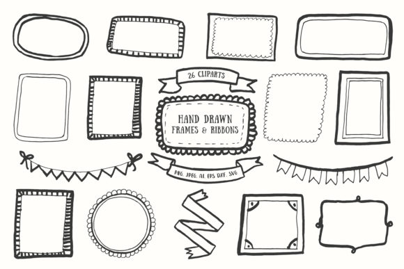 20 Handdrawn Frames Ribbons Cliparts