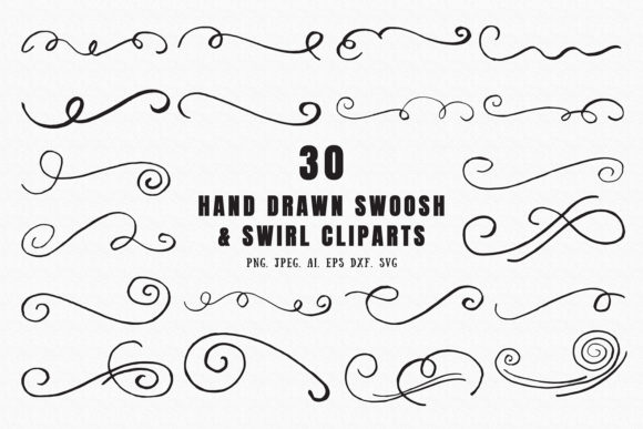 30 Hand Drawn Swoosh Swirl Cliparts: A Versatile Design Tool for Creative Projects