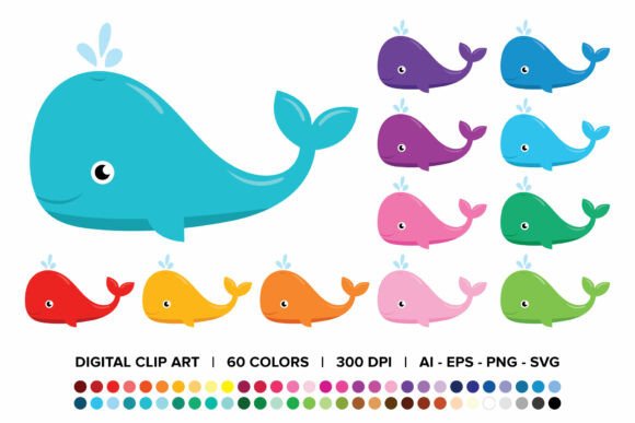Baby Whale Clip Art Set: A Versatile Resource for Creative Professionals