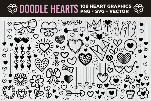 Cartoon Doodle Heart Clip Art Set
