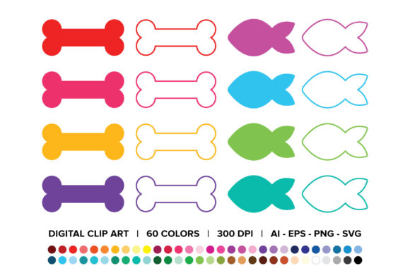 Dog Bone Cat Fish Treat Clip Art Set: A Versatile Design Resource for Creatives and Businesses