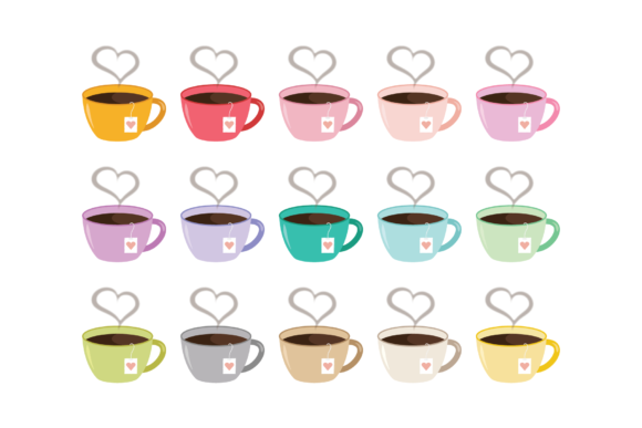Heart Steam Tea Mug Clip Art Set