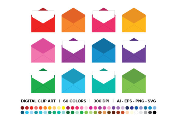 Open Mail Letter Envelope Clip Art Set