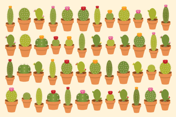 Potted Cactus Houseplant Clip Art Set