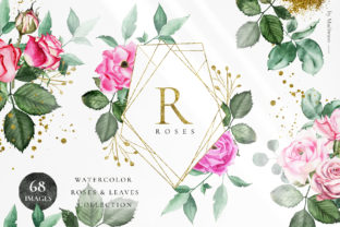 Rosette Watercolor Roses Leaf Set